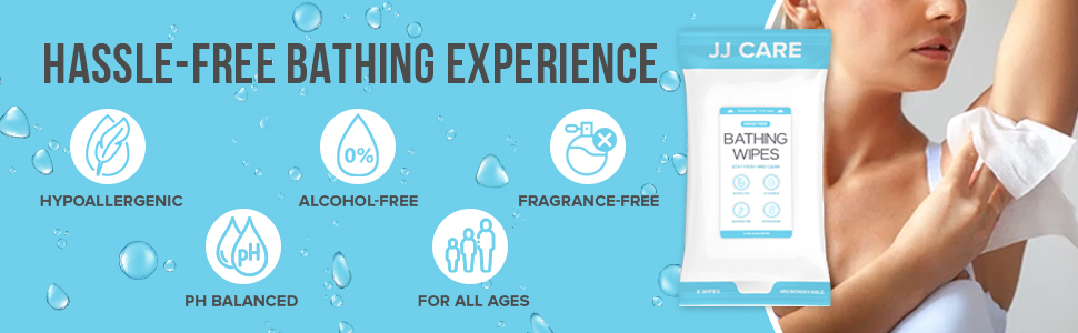 bathing wipes, body wipes for adults, adult wipes, body cleansing wipes, rinse free wipes