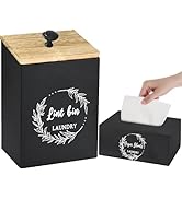 Magnetic Lint Bin and Dryer Sheet Holder Set for Laundry Room, Farmhouse Wooden Lint Trash Can wi...