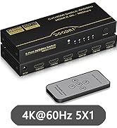 4K HDMI Switch 5 in 1 Out 4K@60Hz, 5 Port 5x1 HDMI Switcher Box with Remote Control and Automatic...