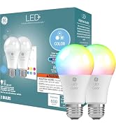 GE LED+ Color Changing LED Light Bulbs with Remote, No App or Wi-Fi Required, A19 Standard Bulbs ...