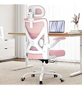 Pink Ergonomic Office Chair: Mesh Desk Chair Comfy with Adjustable Lumbar Support 330lbs High Bac...