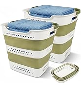 2 Pcs 42L/11.2 Gal Collapsible Laundry Basket - Foldable Plastic Pop Up Hamper with Handles, Spac...