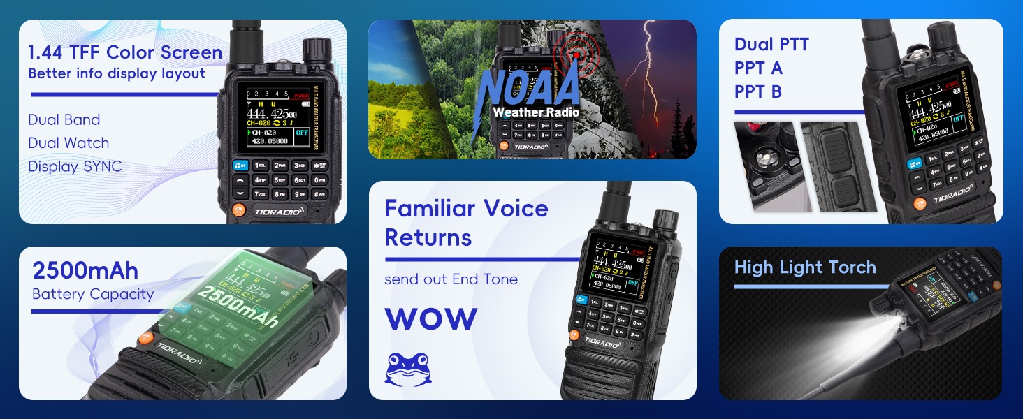 TD-H3 with dual PTT, Color Screen, NOAA, 2500 large battery capacity and Torch
