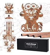 LIRAVENO Highland Cow Wind Chimes - Metal Windchime Outdoor Indoor Decor Cows Gifts for Women Men...