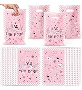 K1tpde 50PCS Bad Two The Bone Party Favor Bags, Music Theme Pink Plastic Goodie Gift Bags Bulk wi...