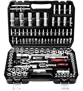 TLGREEN 108 Pcs Mechanic Socket Tool Kit,CR-V Steel Metric And Standard 1/4