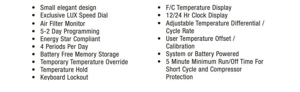 programmable thermostat product specs