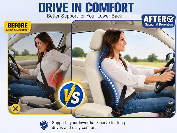 A back pillow helps support your lower back for more comfortable drives and daily sitting.