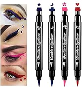 evpct Colored Winged Eyeliners Stamp 4in1 Stars Flowers Hearts Moon Colorful Face Stamps Makeup E...