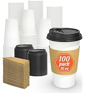 Dealusy 100 Pack 16 oz Disposable Coffee Cups with Lids and Sleeves, Sturdy Thick Paper &amp; Leak-fr...
