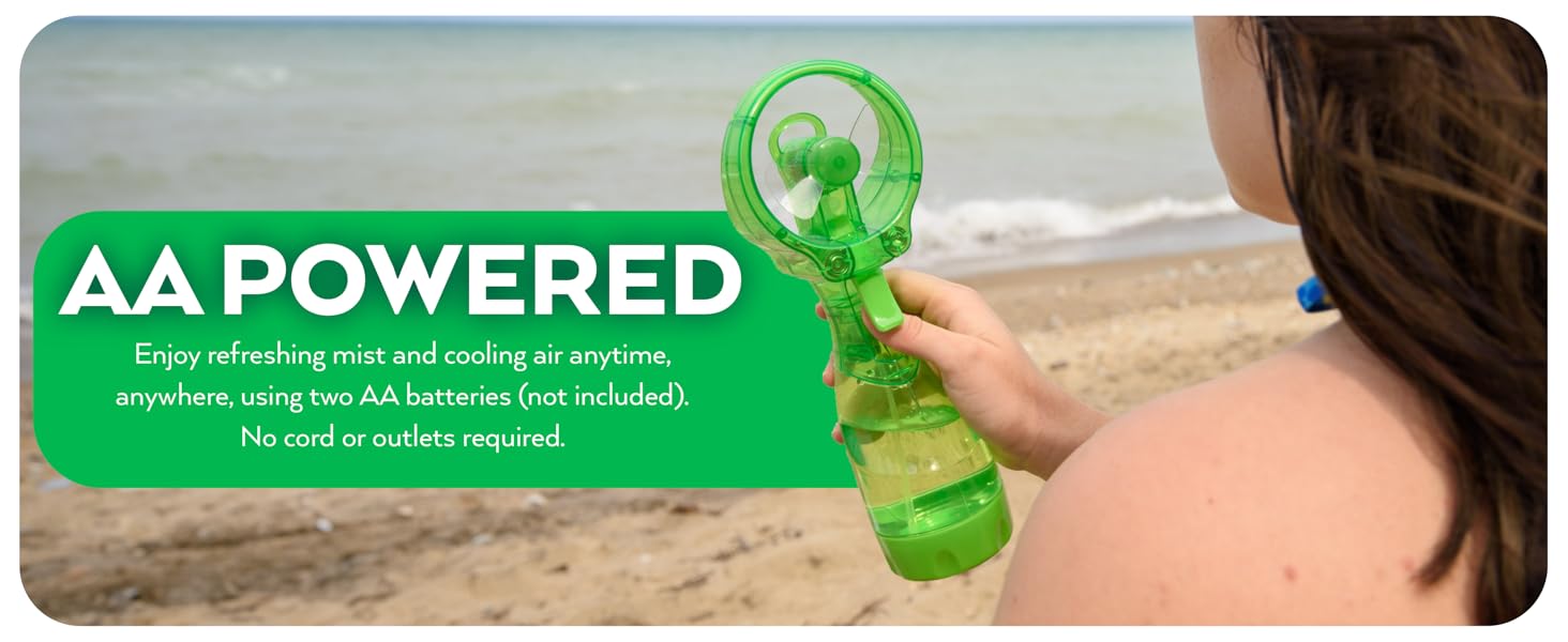 O2Cool Deluxe Misting Fan on Beach AA Powered