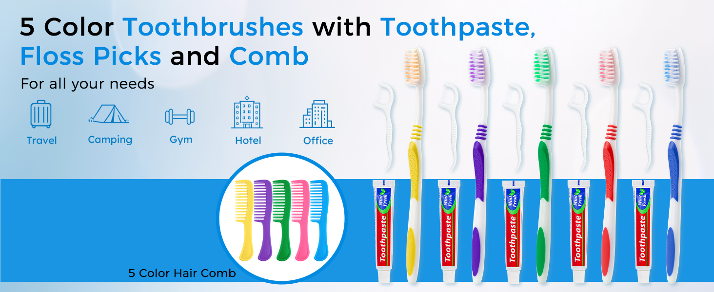 Toothbrushes with Toothpaste Dental Floss Picks and Comb