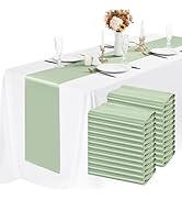 LOKUME 24 Pack Sage Green Satin Table Runners 12 x 72 Inch Long Bright Silk Smooth Fabric Sage Gr...