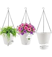 8 Inch Hanging Planters Indoor Outdoor, 3 Pack Plastic Self Watering Plant Pots with Drainage Hol...