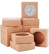 BENECREAT 24 Packs Brown Kraft Square Paper Boxes Gift Wrapping Box with Round Clear Window 3x3x1...