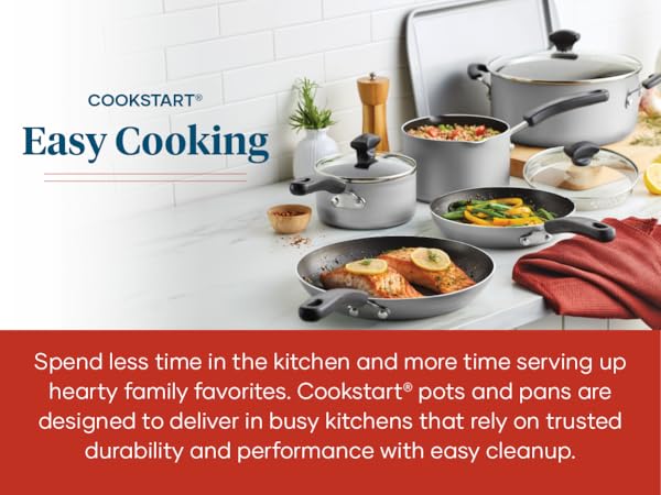 Farberware cookware set components with food