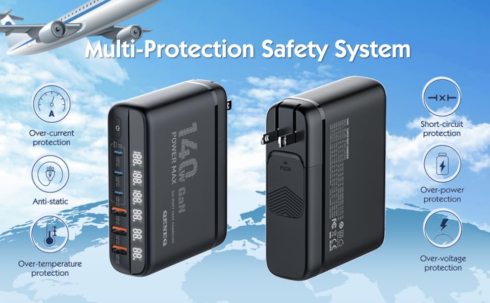 140W usbc charger block multiple ports built-in multi-protection system