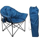 LET'S CAMP Heavy-Duty Oversize Camping Chair Round Moon Saucer Chair Padded with Cup Holder and C...