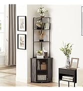 VECELO Corner Shelf, 63 Inch Tall Storage Cabinet, 5-Tier Bookshelf Display Shelves Rack for Livi...