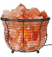 Natural Himalayan Salt Lamp, Tall Round Metal Basket lamp with Dimmer Switch | 8-10 lbs