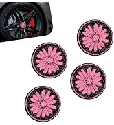 Foelony 4 PCS Daisy Pattern Wheel Hub Center Cap Sticker, Reflective Waterproof Vinyl Hub Decal, ...