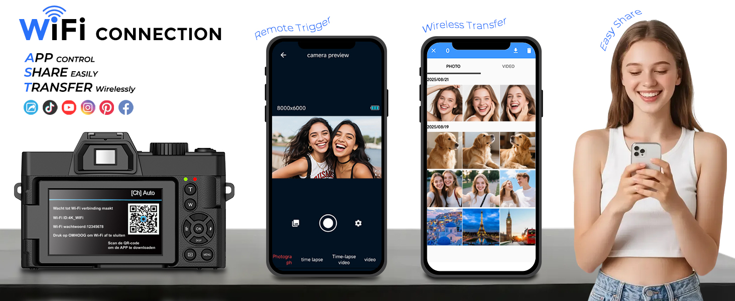 4k digital camera with wifi connection APP control