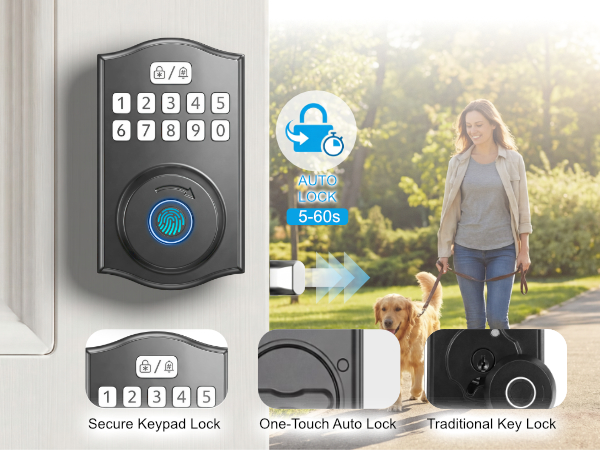 Automatic locking smart deadbolt with one touch button and keypad lock