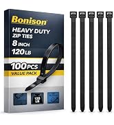 Zip Ties 8 inch Heavy Duty Zip Ties with 120 Pounds Tensile Strength, Black Cable Ties for Multi-...