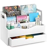Dicunoy White Wood Office Desk Organizers and Accessories, Wooden Countertop Mail Organizer with ...