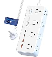 Short Extension Cord 1Ft - 8 Outlets Small Power Strip Flat Plug Surge Protector with 4 USB (5V 3...