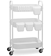 Ytmshisan 3-Tier Metal Rolling Cart with Wheels, Storage Utility Organizer Cart for Kitchen, Bath...