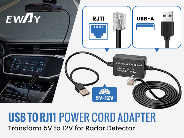 Radar Detector Cable, usb to rj11 Plug Cable
