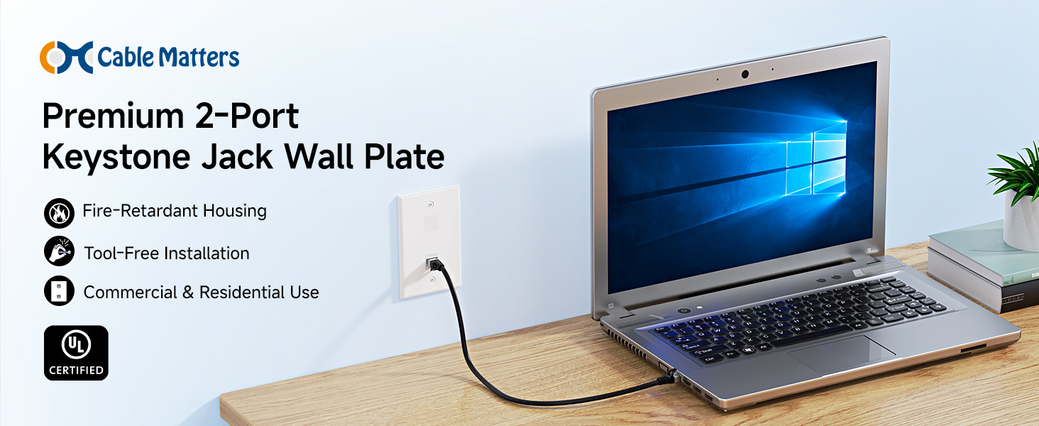 Low Profile 2-Port Keystone Jack Wall Plate