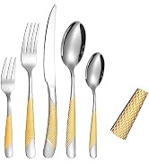 A·HOUSEWARE Hammered Silverware Gold and Silver Flatware Stainless Steel Cutlery Sets for 4 Forks...