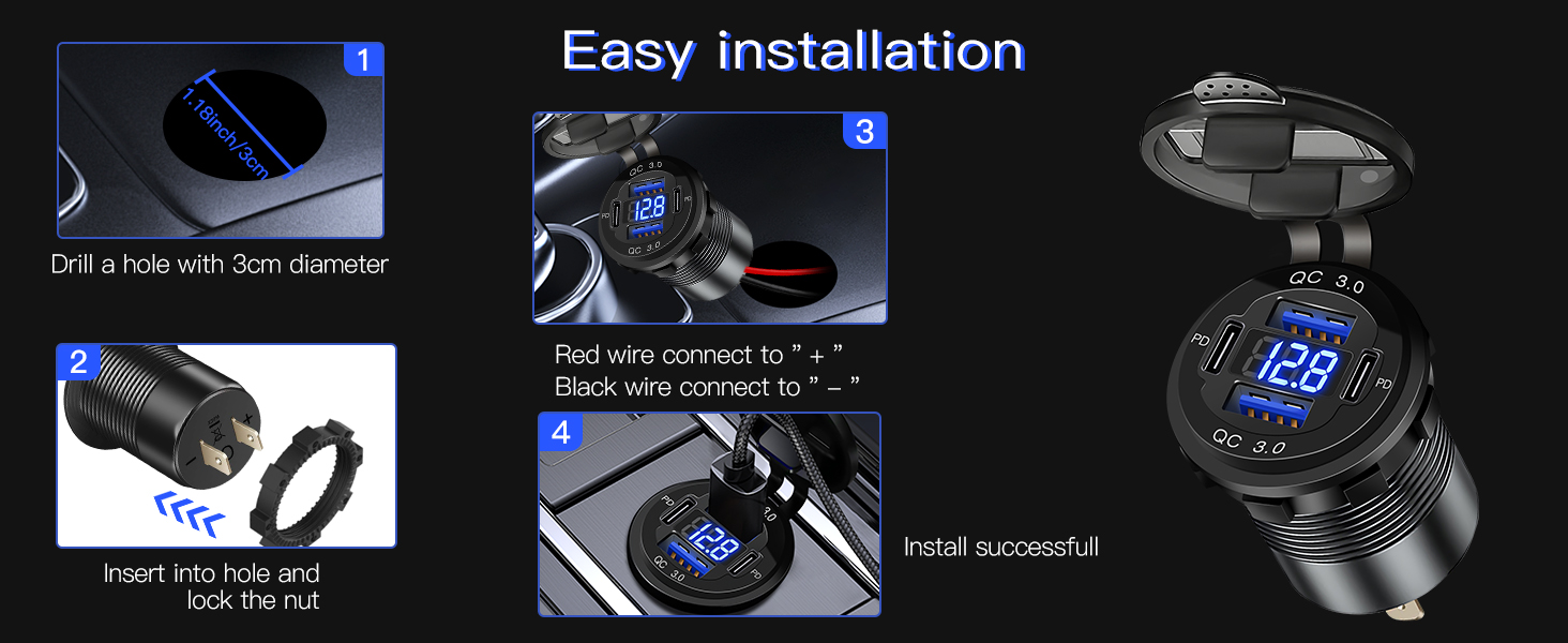 12V USB Outlet Aluminum Charger 78W Multiple USB Port for Car USB C Cigarette Lighter Replacement