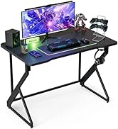 Grandder Gaming Desk Z Shaped 40 Inch Gamer Workstation, Home Computer Carbon Fiber Surface Gamin...