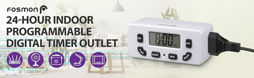 24 hour indoor programmable digital timer outlet