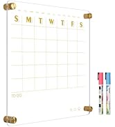 AMUSIGHT Small Acrylic Calendar for Wall, 12" X 12" Golden Clear Acrylic Wall Calendar, Clear Wet...
