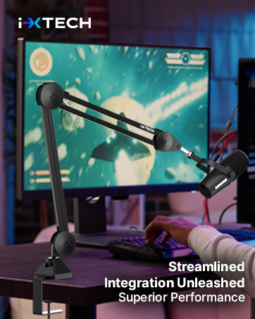 gaming mic podcast microphone stand arm boom studio pc computer streaming desk low profile