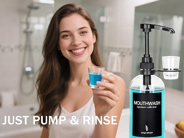 Onsogi Glass Mouthwash Dispenser with Cup Holder and Pump
