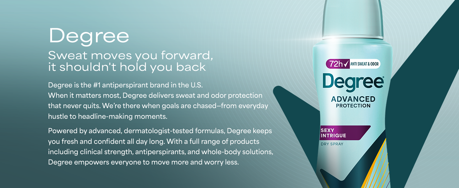 Sweat moves you forward, it shouldnt hold you back? Degree is the #1 antiperspirant brand in the US