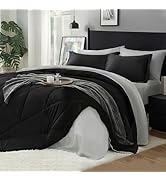 BEDELITE Queen Comforter Set 7 Pieces Bed in A Bag - Soft Microfiber Reversible Black Bed Set wit...