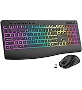 Wireless Keyboard and Mouse Combo, 9 Backlit Effects, Rechargeable 4000mAh Backlit Keyboard with ...