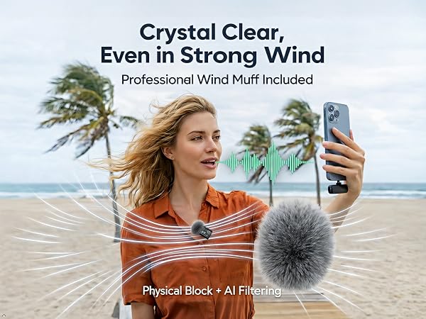 Wireless Mic for iPhone Wind Muff Outdoor Noise Reduction Vlog Clear Audio
