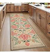GarveeHome Floral Rug Kitchen Runner Rugs Non Slip Camel Brown 2x6 Runners for Hallways Boho Cott...