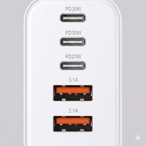 5 port multiport usb c and usb a charging station block adapter