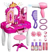 Eohemeral Toddler Vanity Makeup Table with Mirror and Chair, Toddler Kids Makeup Vanity Set with ...