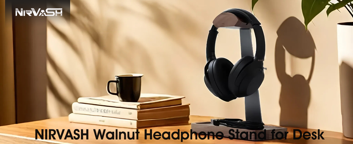 NIRVASH Walnut Headphone Stand Wood, Headset Stand for Desk