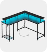 SUPERJARE L Shaped Gaming Desk with Power Outlets &amp;amp; LED Lights
