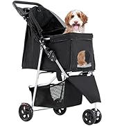 NEWBULIG 3 Wheel Pet Stroller for Dogs and Cats, Foldable, Lightweight and Durable, Ideal for Sma...
